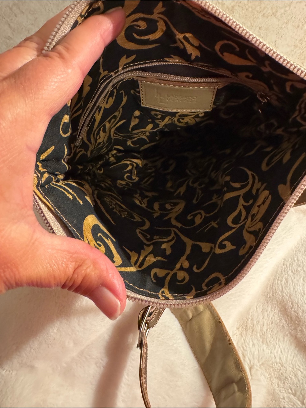 Labrado Leather in Beige and Brown - crossbody Embossed Leather Design - Picture 8 of 15